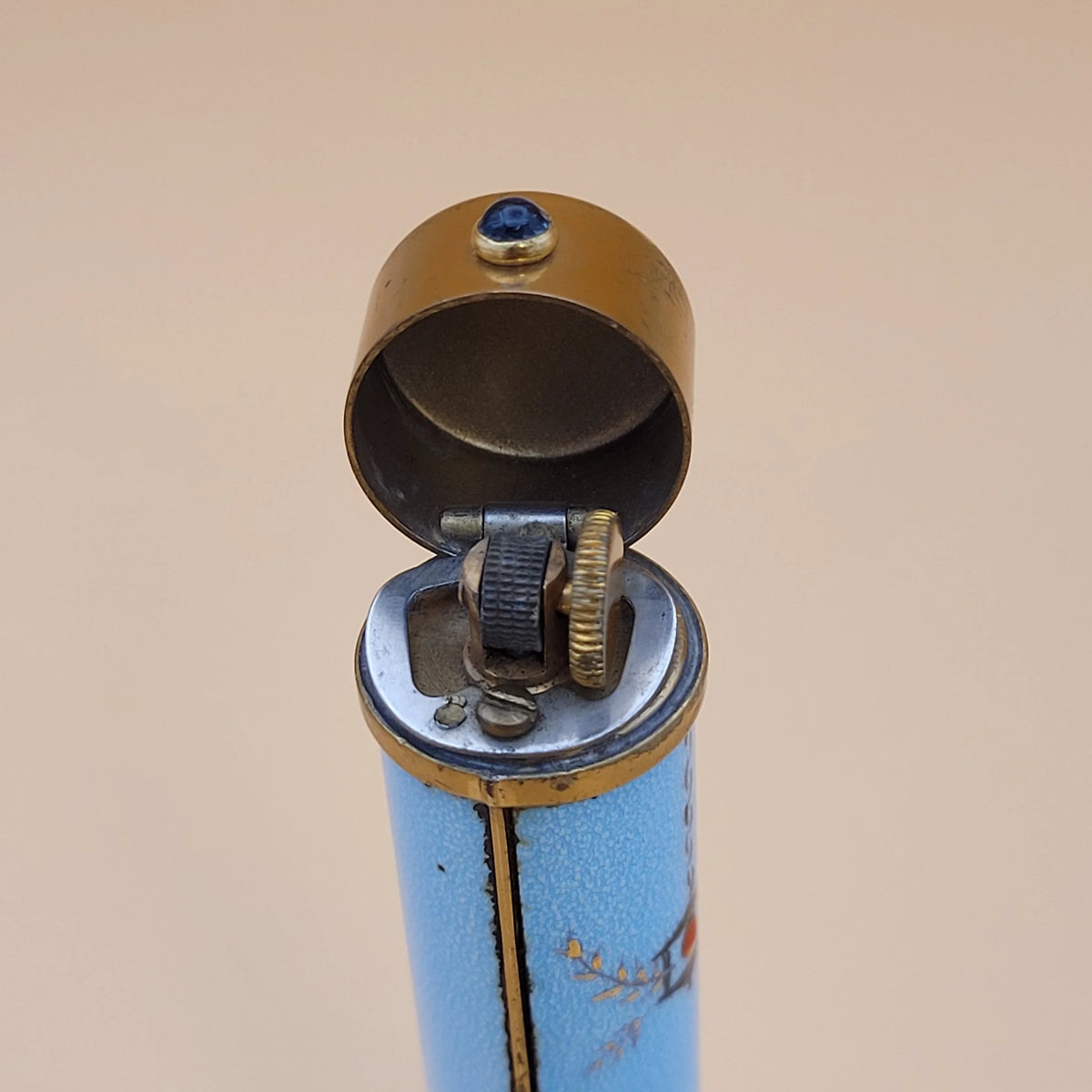 Vintage Evans Ladies' Blue Cloisonne Enamel Petrol Table Lighter