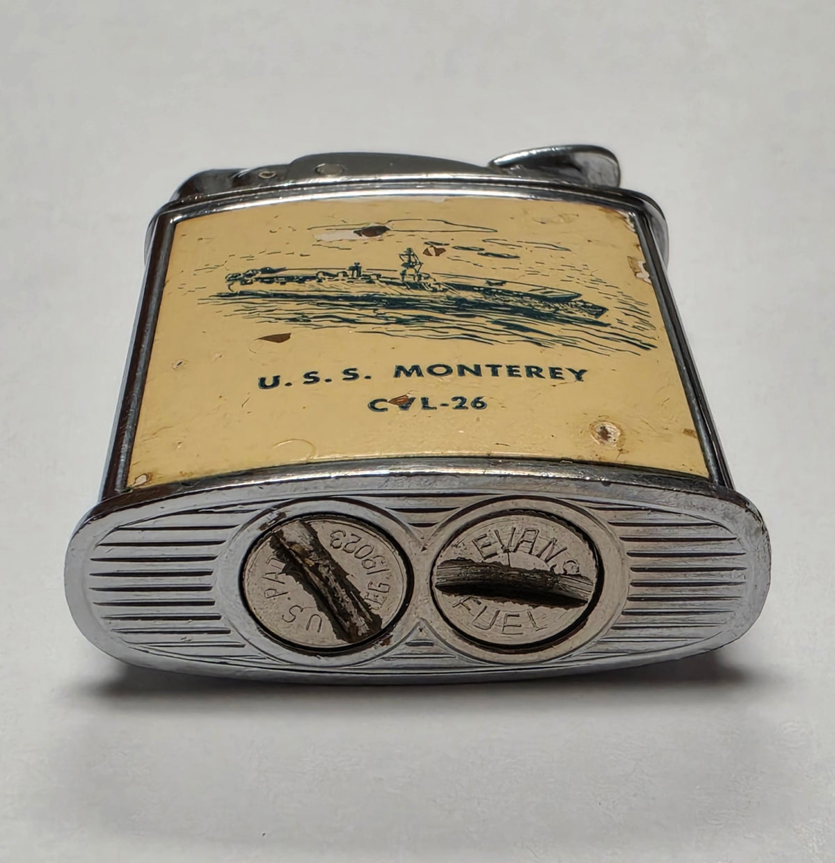 1950s Evans Banner U.S.S. Monterey Military Pocket Lighter