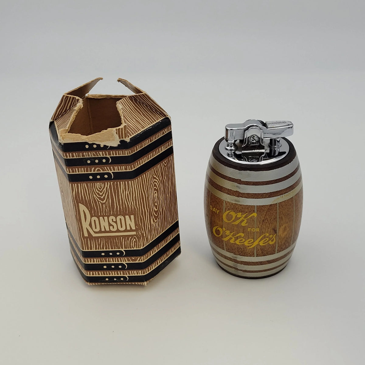 1930s Ronson Barrel Table Lighter O'Keefes Beer