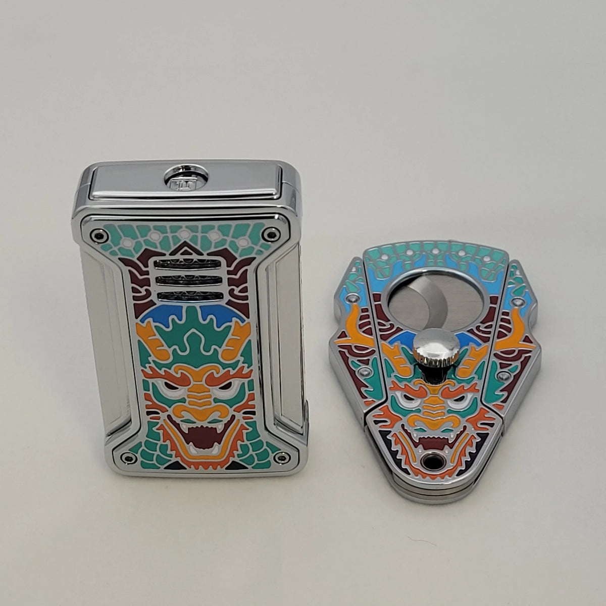 ONIX Chrome Dragon Torch Lighter and Cigar Cutter Set