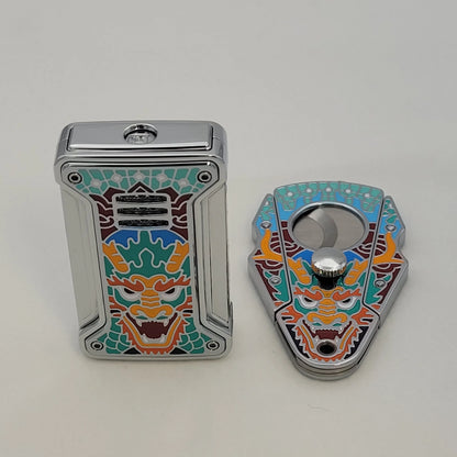 ONIX Chrome Dragon Torch Lighter and Cigar Cutter Set