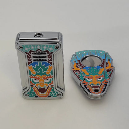 ONIX Chrome Dragon Torch Lighter and Cigar Cutter Set