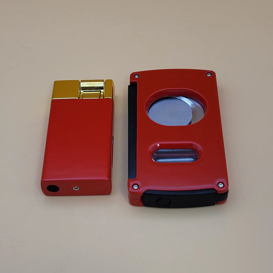 ONIX Metallic Red Torch Lighter and Cigar Cutter Set