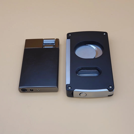 ONIX Slim Dual Black Torch Lighter and Cigar Cutter Set