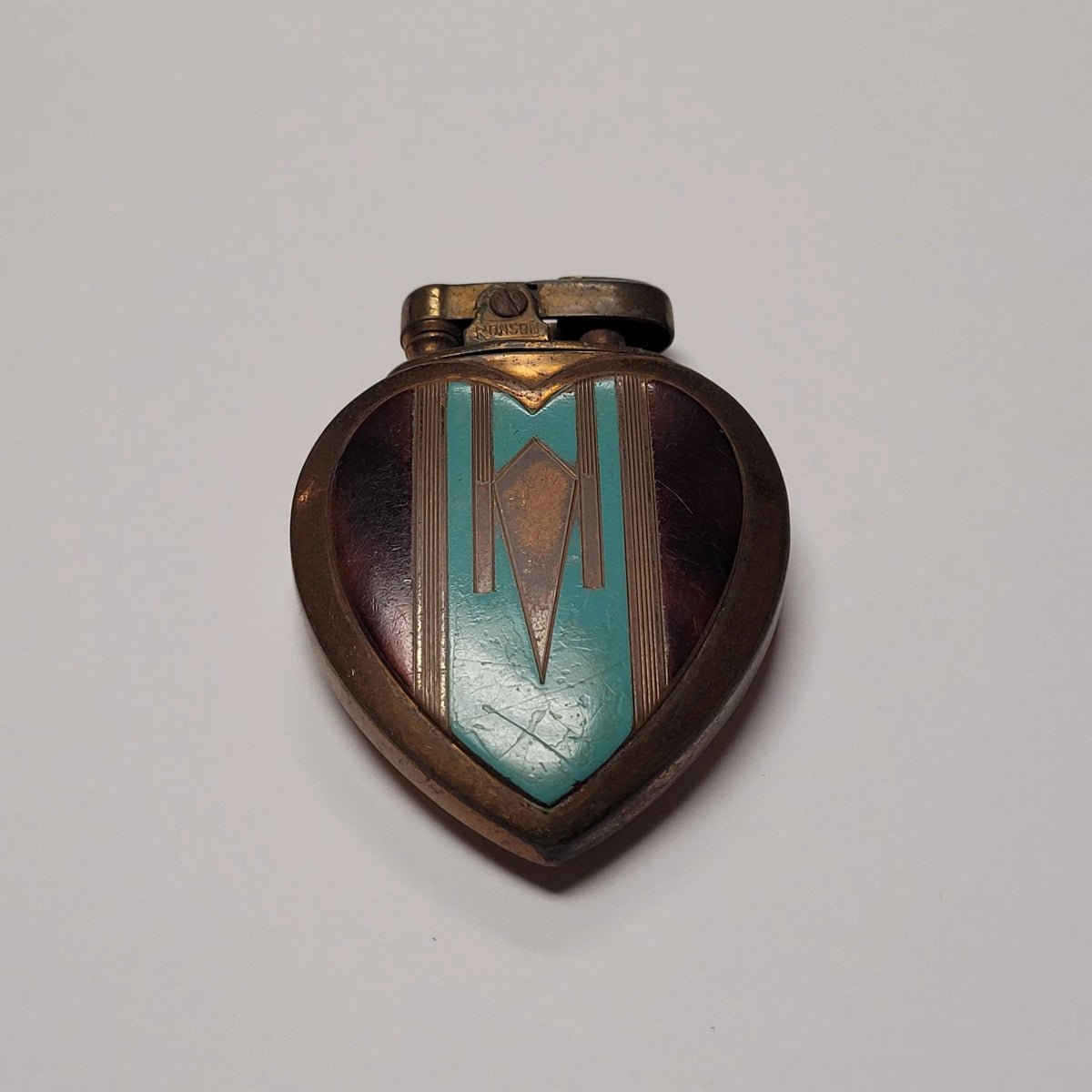 1930s Ronson Heart Blue & Tortoise Enamel Petrol Lighter