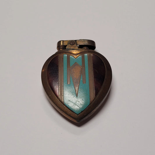1930s Ronson Heart Blue & Tortoise Enamel Petrol Lighter