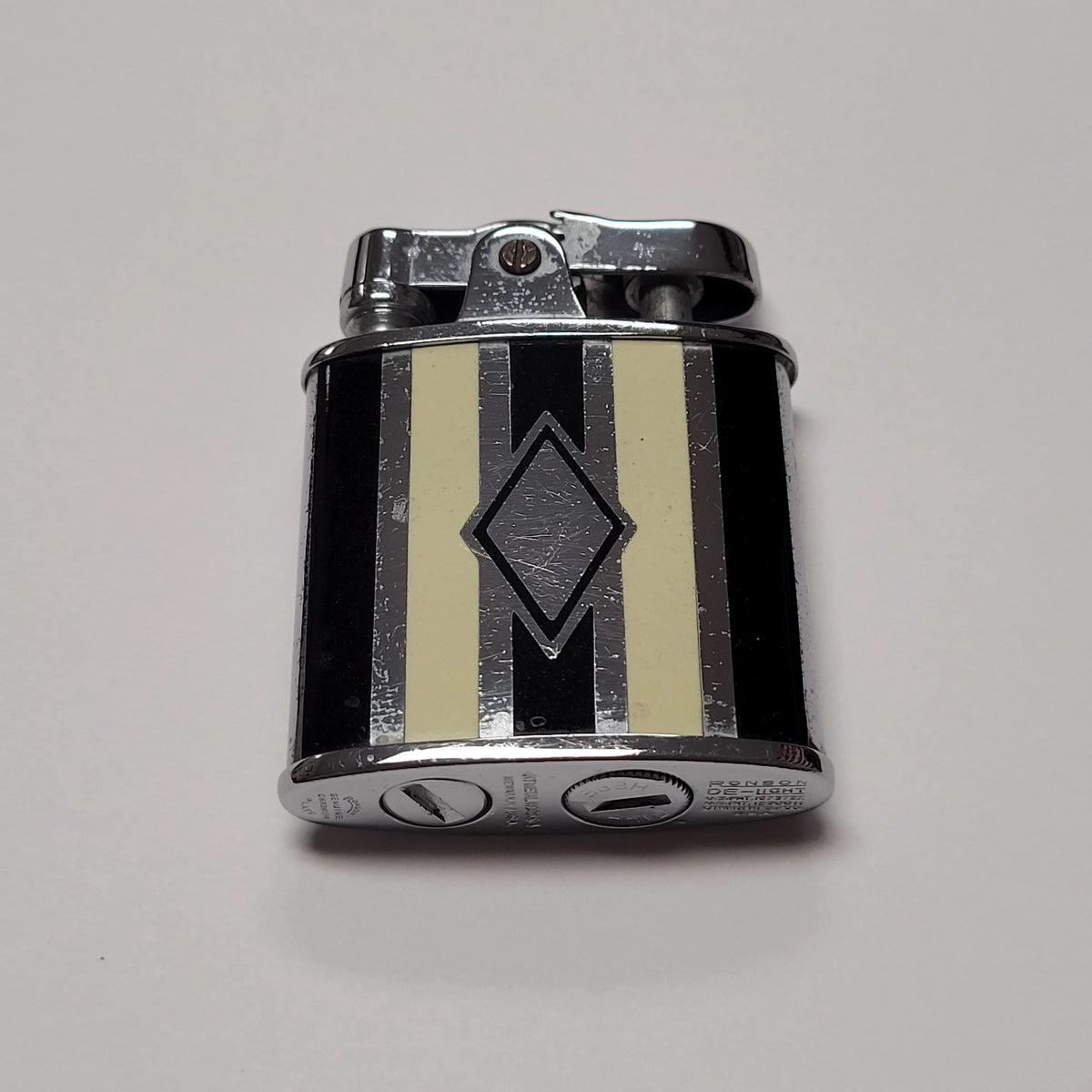 1930s Ronson De-Light Art Deco Black & White Enamel Lighter