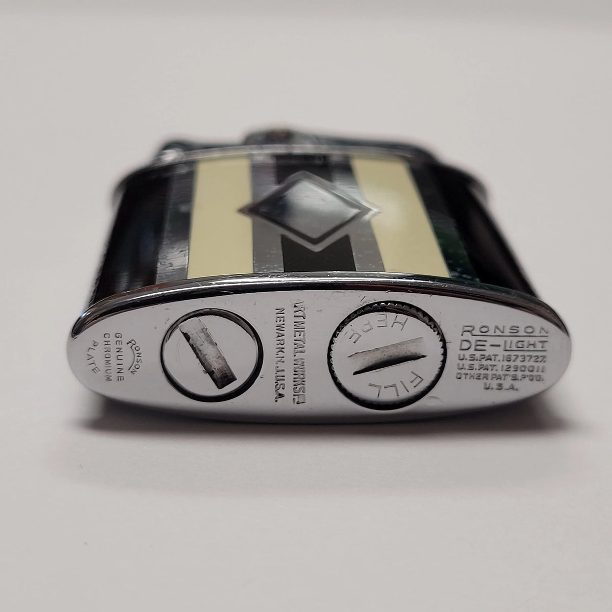 1930s Ronson De-Light Art Deco Black & White Enamel Lighter