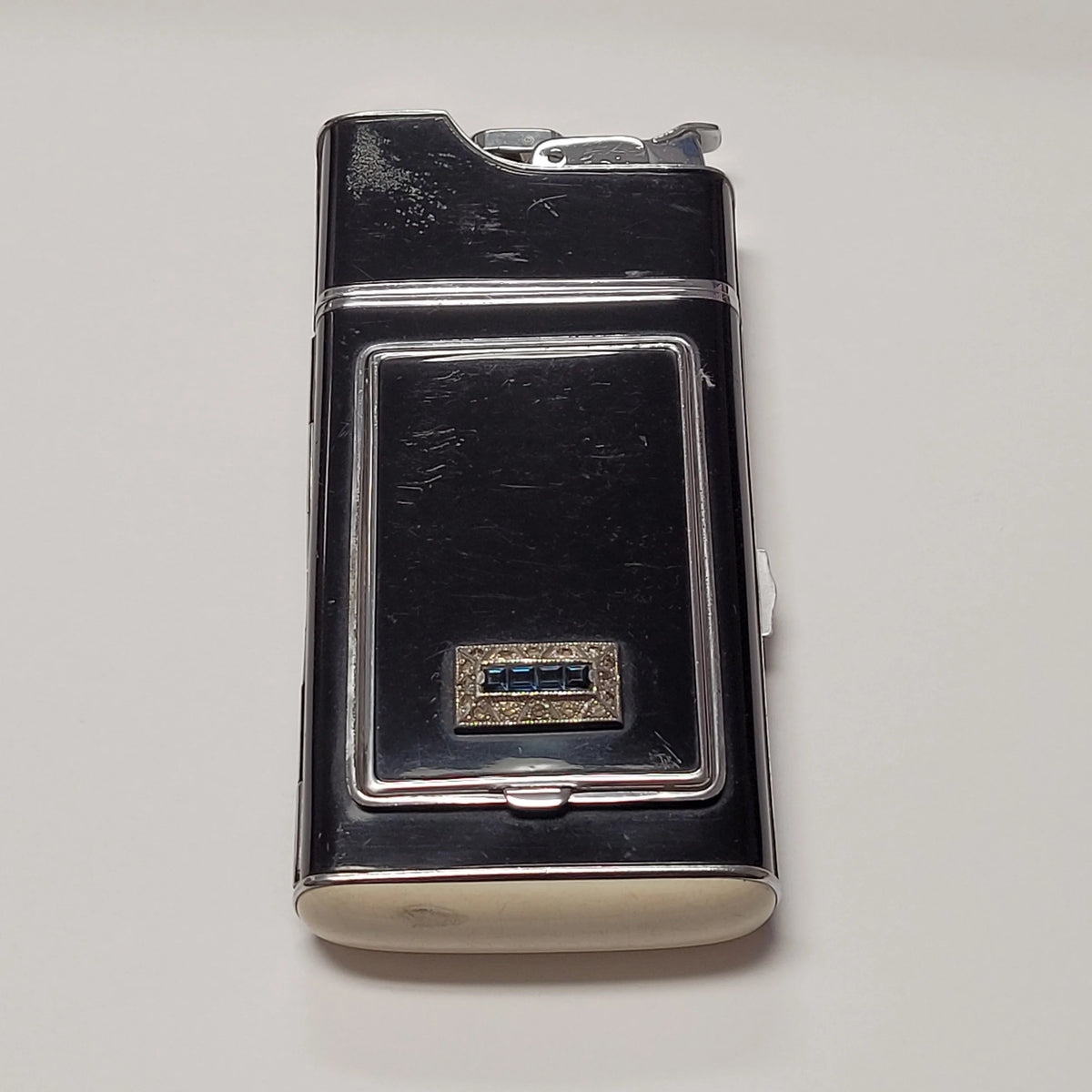 1940s Evans Black Enamel Case-Lighter with Compact