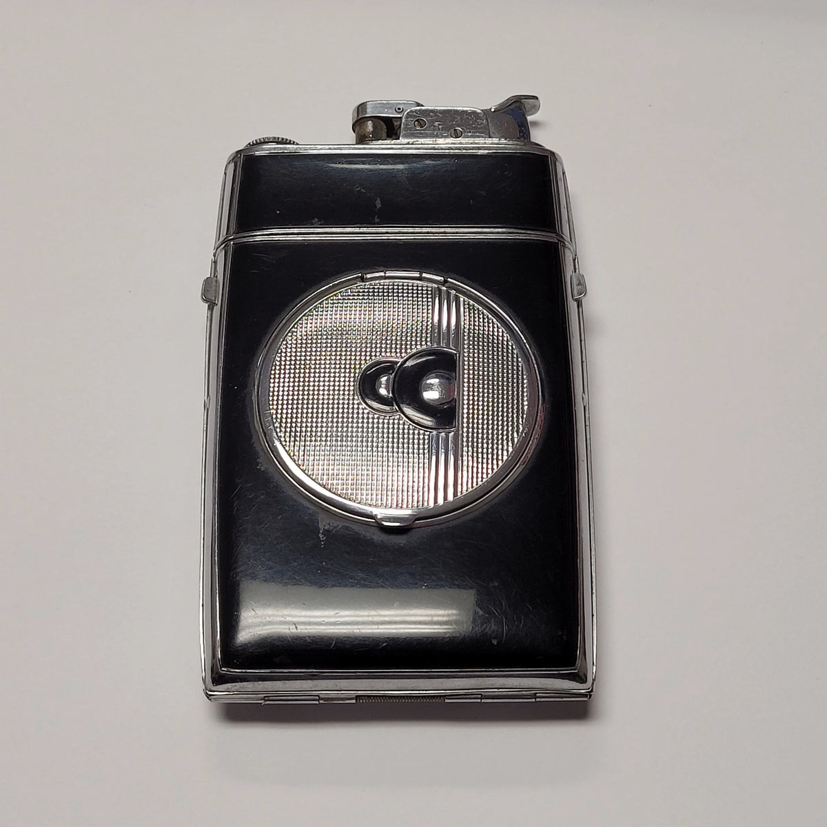 1940s Evans Black Enamel Case-Lighter with Compact