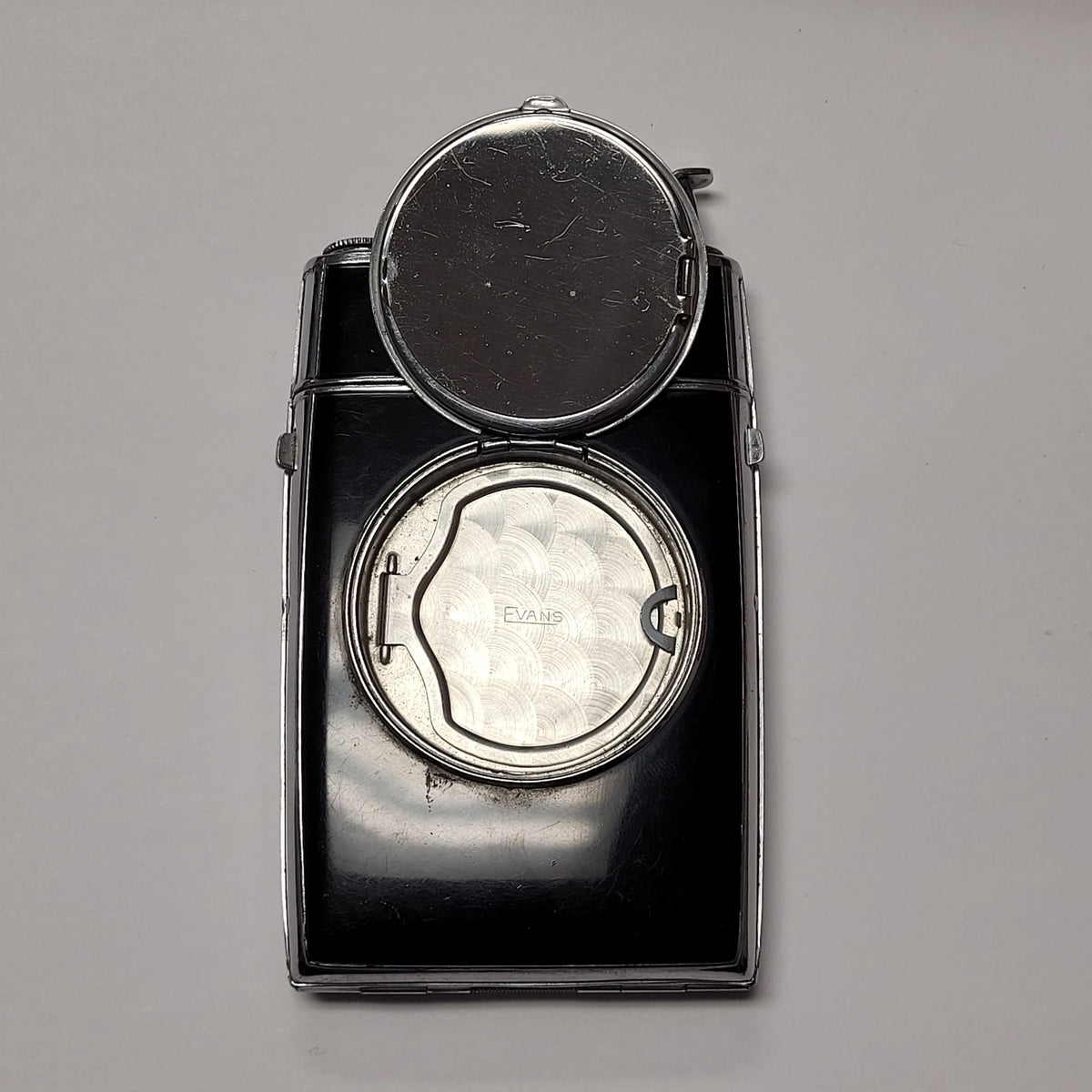 1940s Evans Black Enamel Case-Lighter with Compact