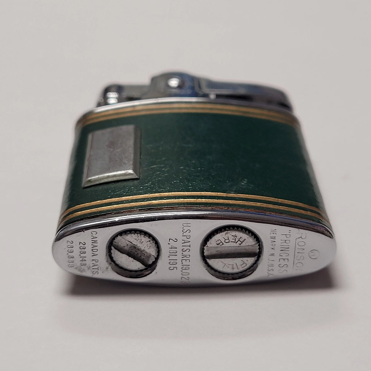1930s Ronson Princess Green & Gold Leather Lighter