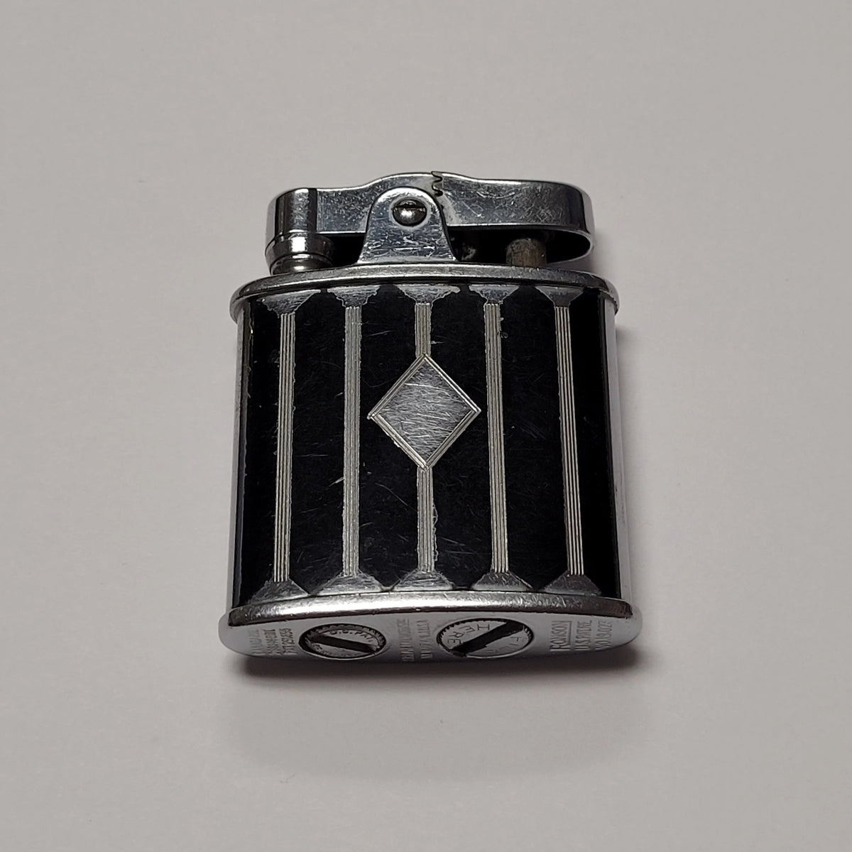 1930s Ronson Princess Black Enamel Columns Lighter