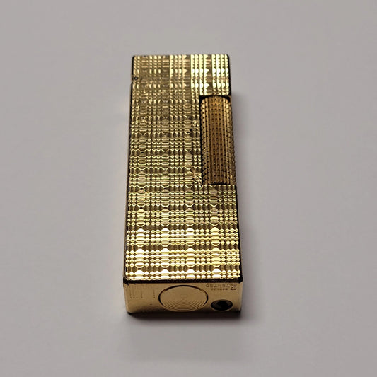 Alfred Dunhill Rollagas Gold Plated Square Tartan Lighter