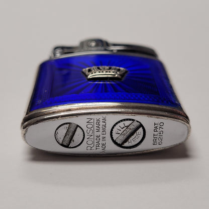 Ronson Sterling Silver Blue Enamel Lighter Case & Lipstick Set