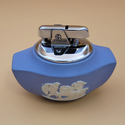 1960s Ronson Wedgwood Ulysses Blue Table Lighter