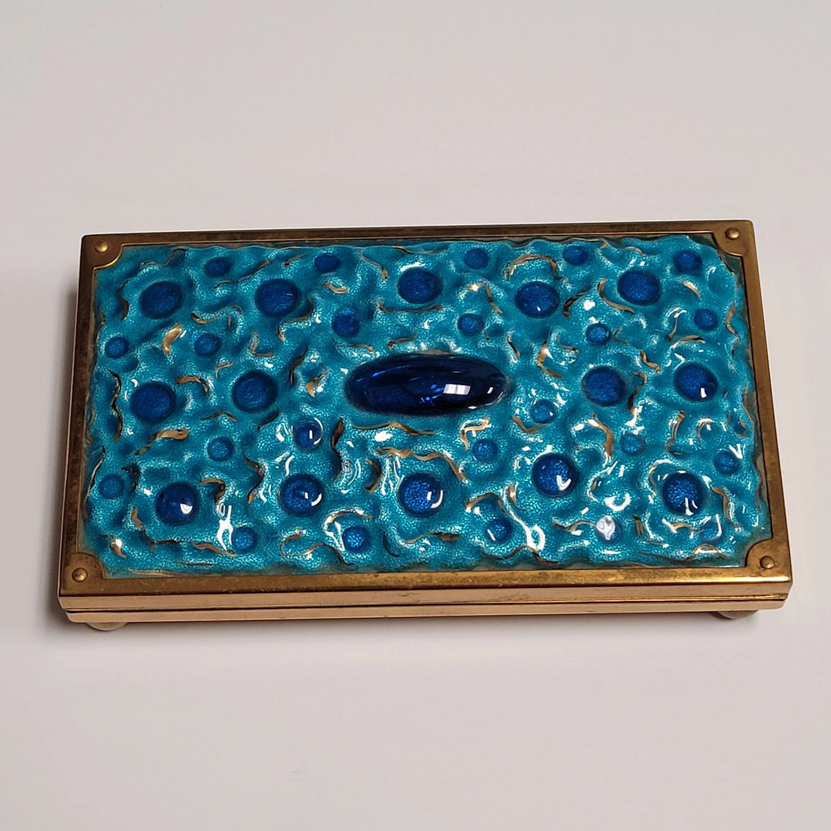 1950s Evans Blue & Gold Cloisonne Enamel Cigarette Box