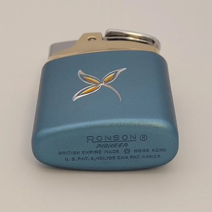 1960 Ronson Pioneer Blue & Gold Petrol Lighter
