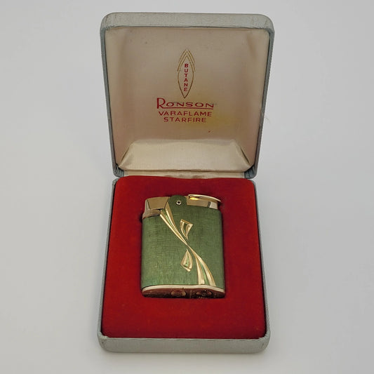 Ronson Varaflame Princess Green & Gold Lighter