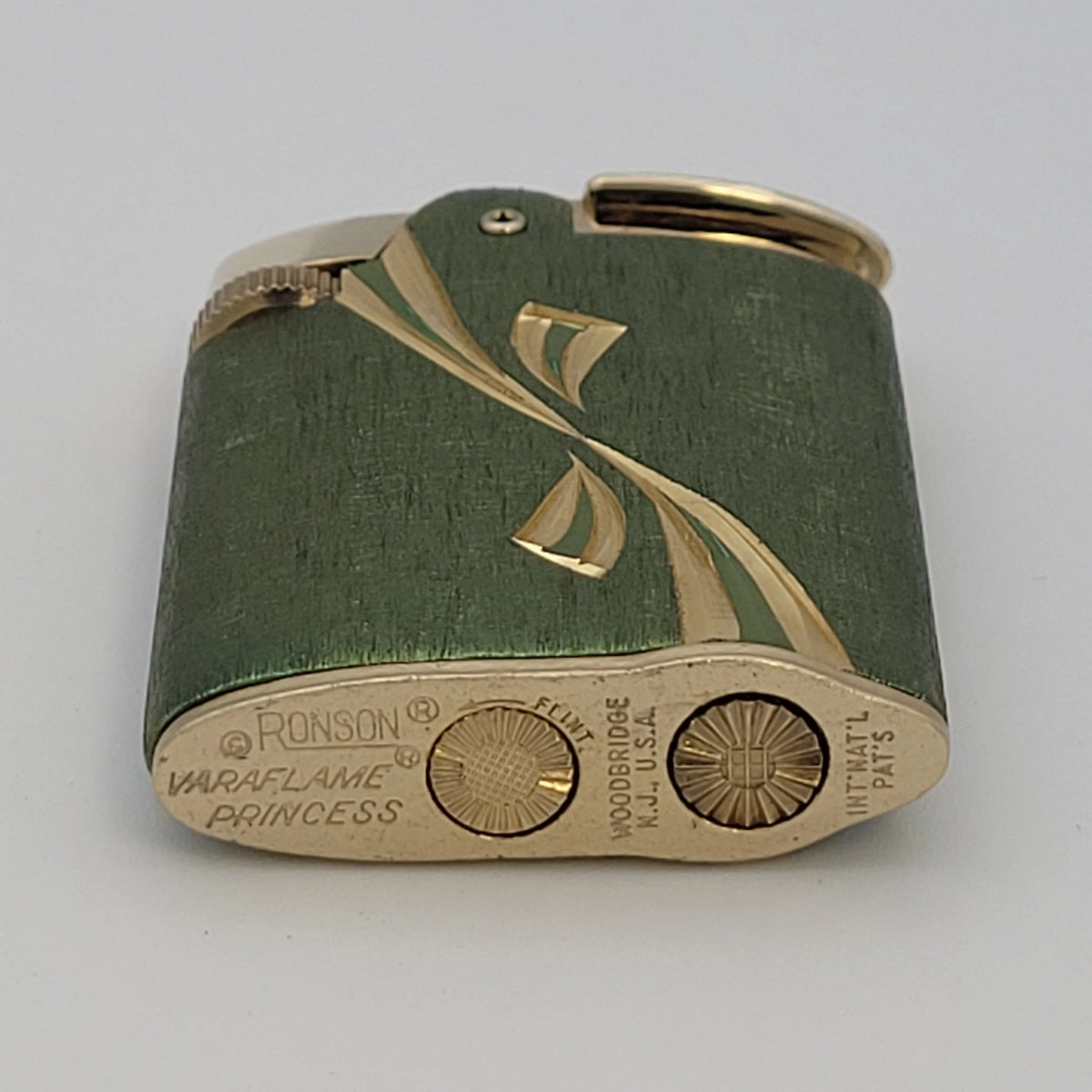 Ronson Varaflame Princess Green & Gold Lighter