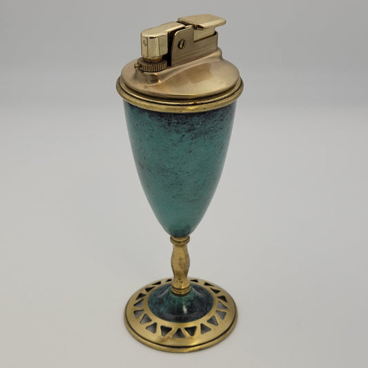 Vintage Unbranded Gold & Turquoise Table Lighter