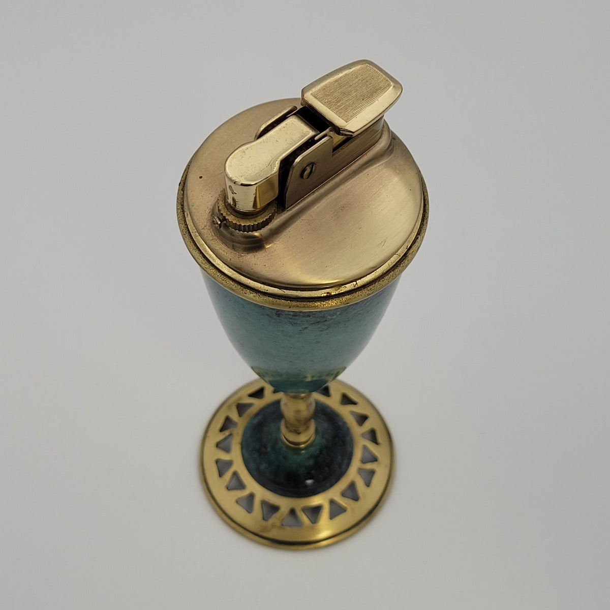 Vintage Unbranded Gold & Turquoise Table Lighter