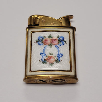 1950s Evans Banner Floral Enamel Pocket Lighter