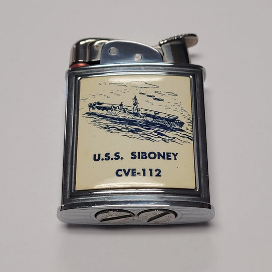 1950s Evans Banner U.S.S. Siboney Military Pocket Lighter