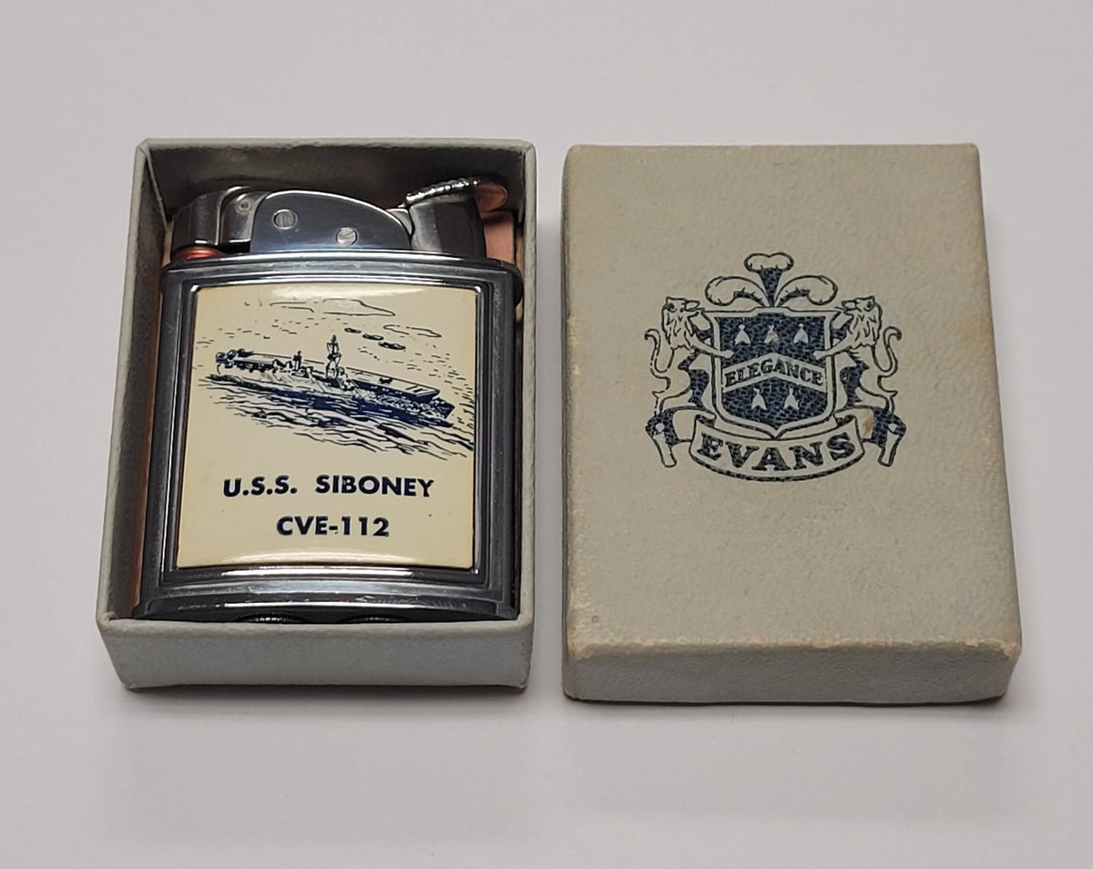 1950s Evans Banner U.S.S. Siboney Military Pocket Lighter