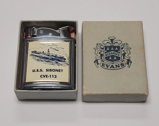 1950s Evans Banner U.S.S. Siboney Military Pocket Lighter