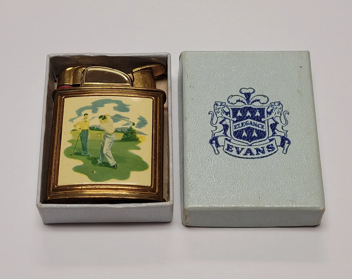 1950s Evans Banner Golfer Scene Pocket Lighter
