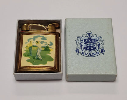 1950s Evans Banner Golfer Scene Pocket Lighter