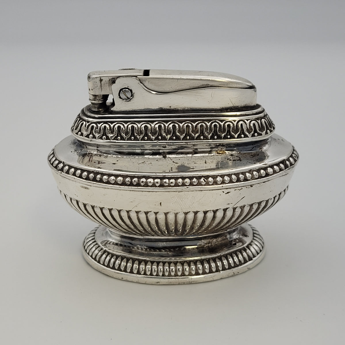 1930s Ronson Queen Anne Silver Plated Petrol Table Lighter
