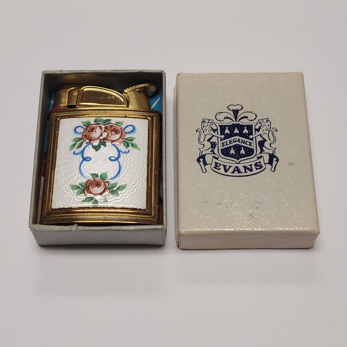 1950s Evans Banner Floral Enamel Pocket Lighter