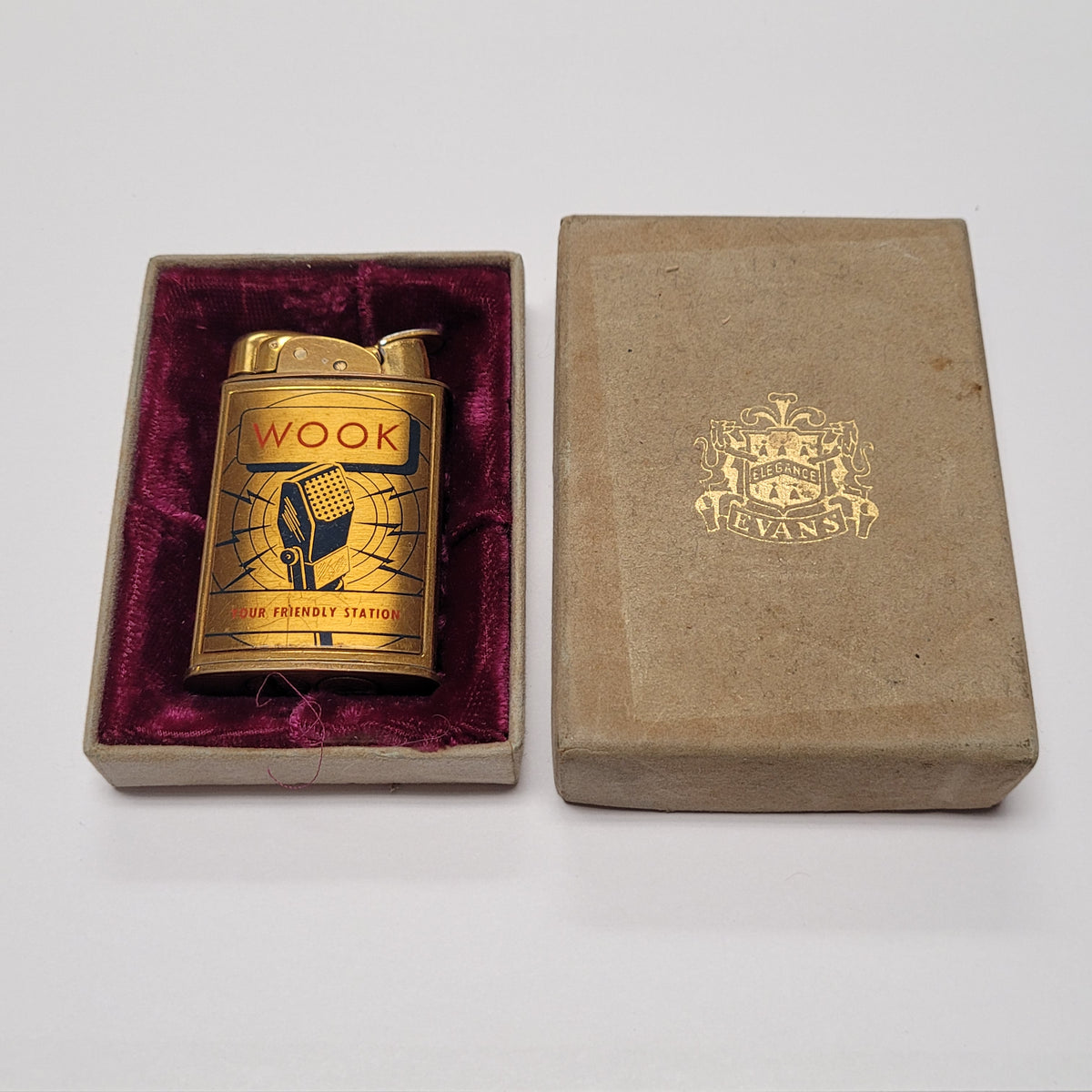 1950s Evans Supreme WOOK Radio Station Pocket Lighter