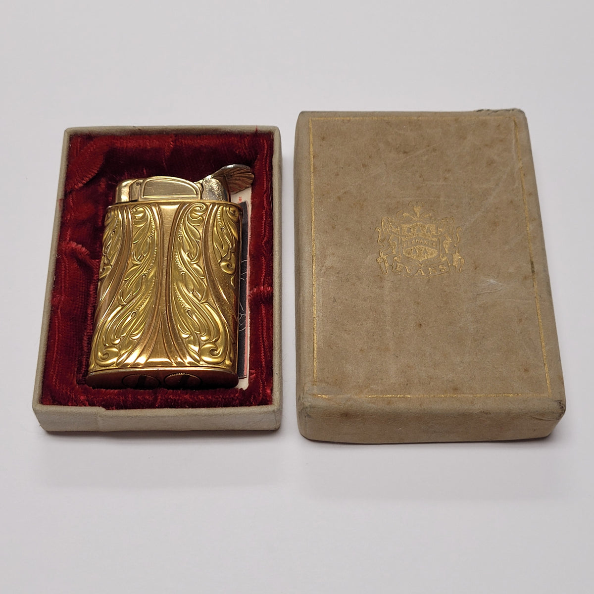 1950s Evans Supreme Gold Plated Floral Pocket Lighter