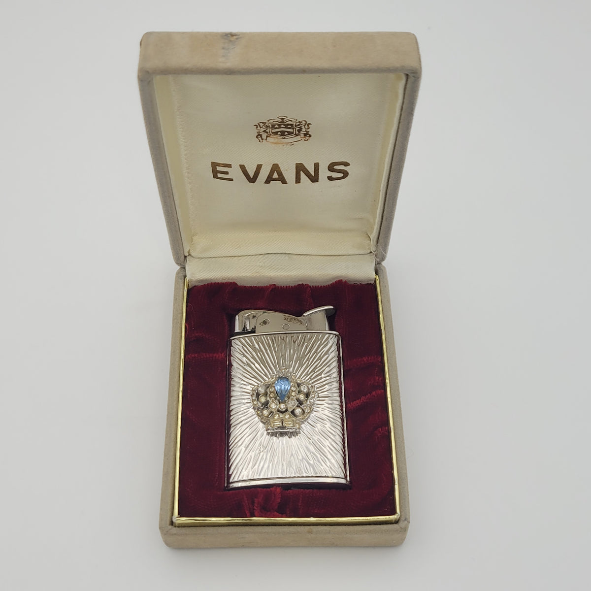 1950s Evans Supreme Starburst Jeweled Crown Pocket Lighter