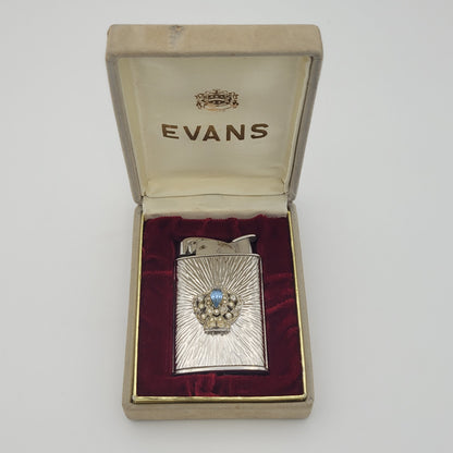 1950s Evans Supreme Starburst Jeweled Crown Pocket Lighter
