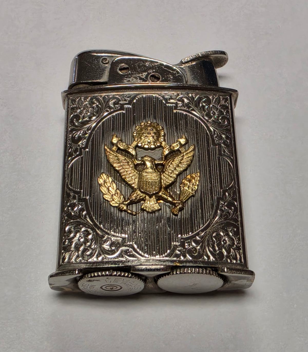 1950s Evans Banner U.S. Army Emblem Chrome Pocket Lighter
