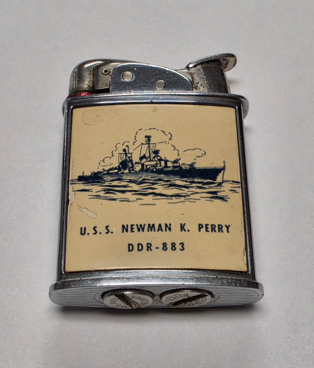 1950s Evans Banner U.S.S. Newman K. Perry Military Pocket Lighter