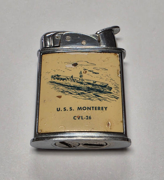 1950s Evans Banner U.S.S. Monterey Military Pocket Lighter