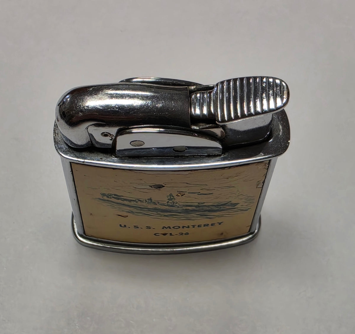 1950s Evans Banner U.S.S. Monterey Military Pocket Lighter