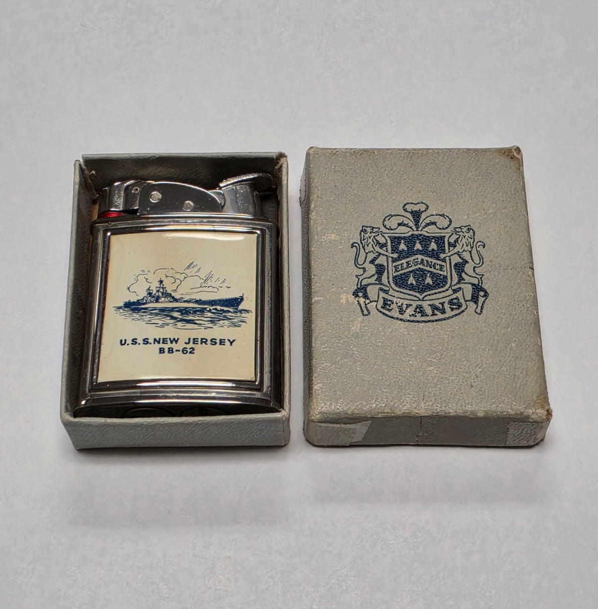1950s Evans Banner U.S.S. New Jersey Military Pocket Lighter