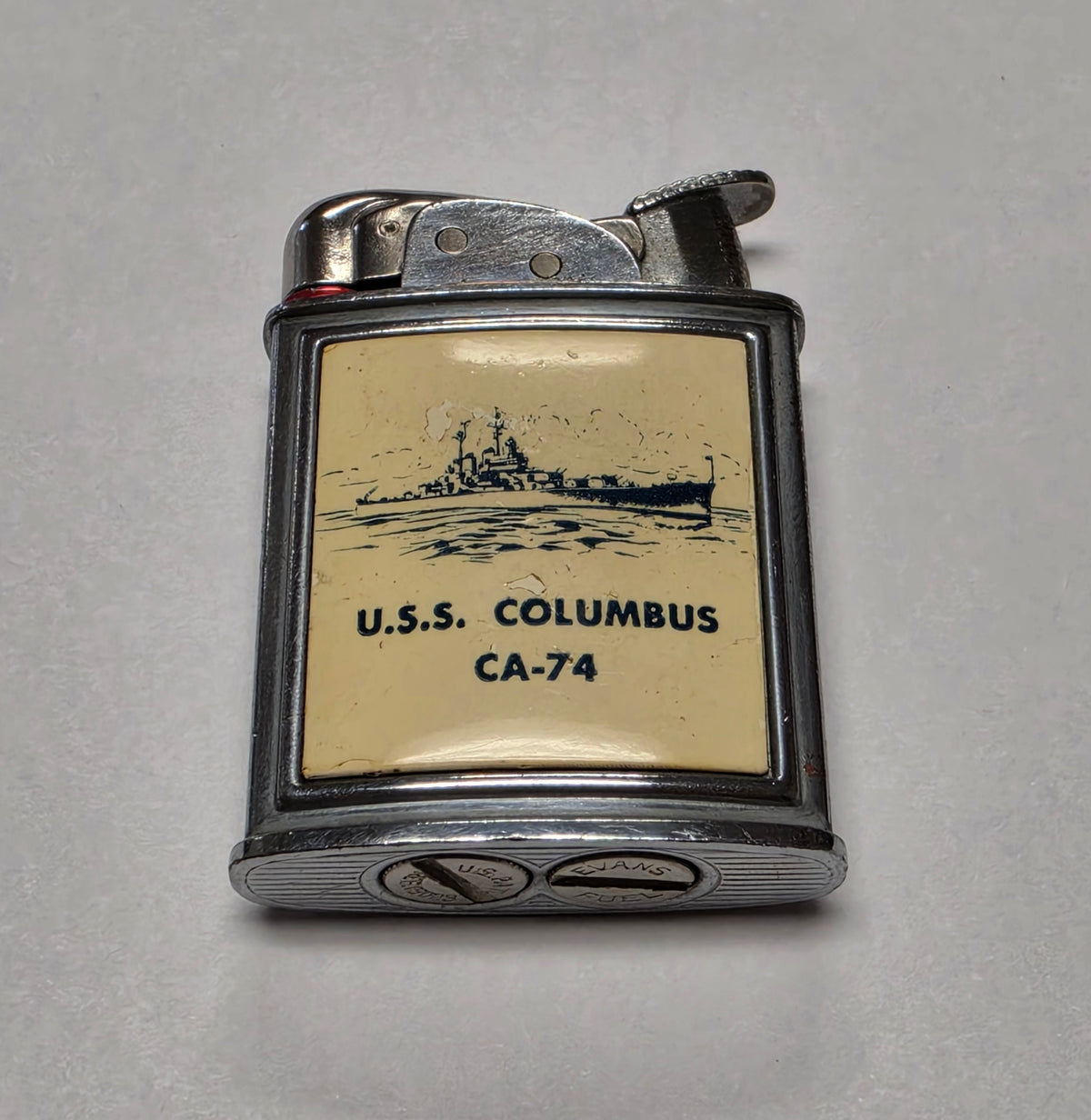 1950s Evans Banner U.S.S. Columbus Military Pocket Lighter