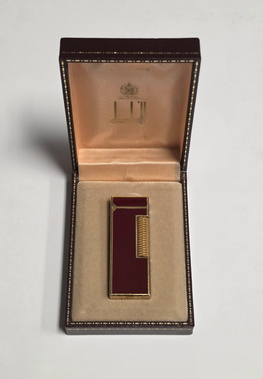 Alfred Dunhill Rollagas Gold Plated & Red Lacquer Lighter