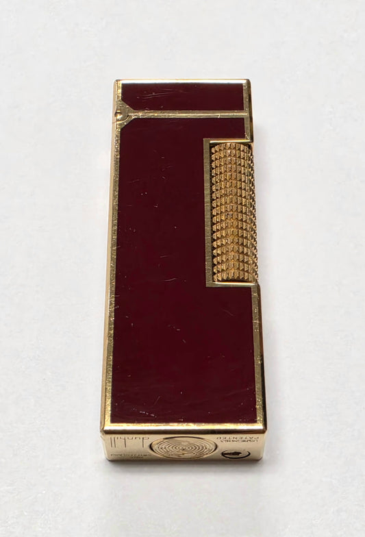 Alfred Dunhill Rollagas Gold Plated & Red Lacquer Lighter
