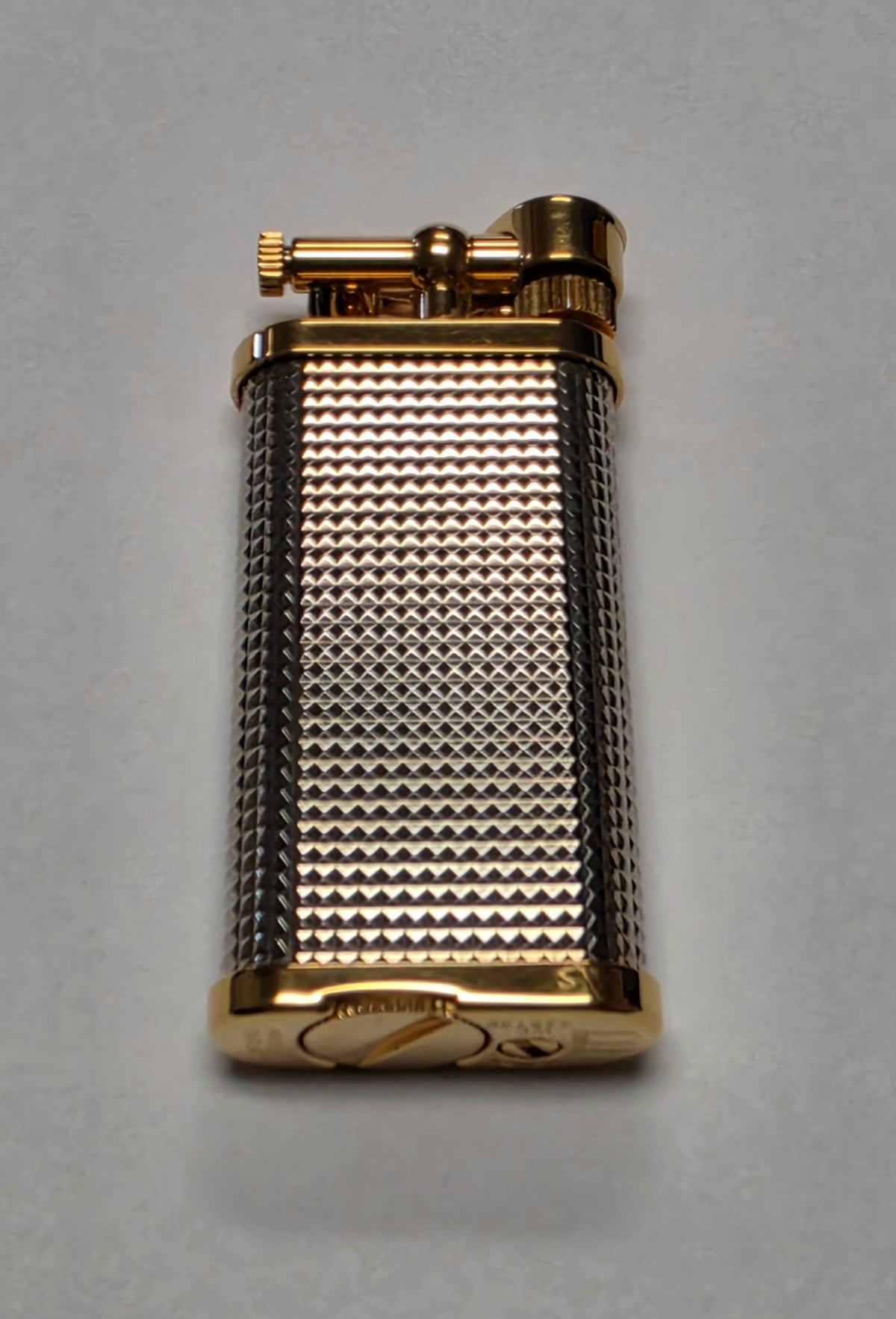 Alfred Dunhill Unique Gold & Silver Hobnail Lift Arm Lighter