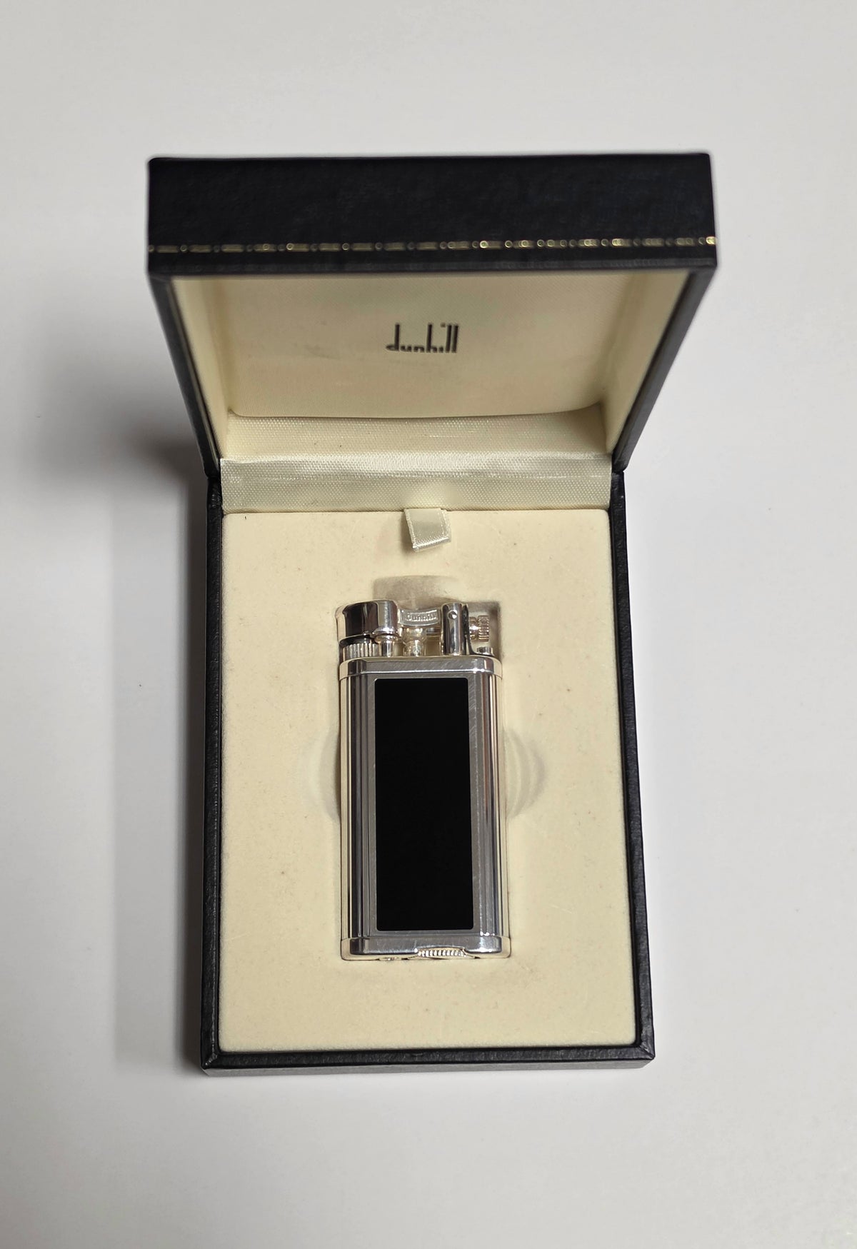 Alfred Dunhill Unique Silver & Black Lacquer Lift Arm Lighter