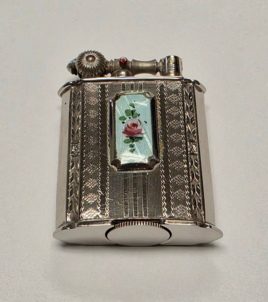 1930s Evans Cloisonne-Enameled Floral Pocket Lighter