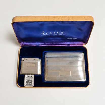 1940s Ronson Adonis Sterling Silver Lighter & Case Set